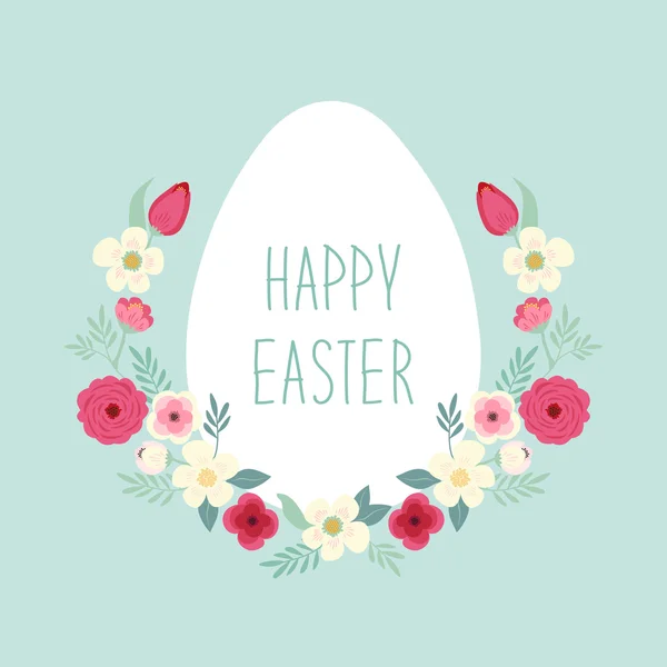 Wielkanoc wieniec wiosna kwiatów i jajko — Wektor stockowy