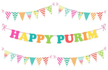 Mutlu Purim bayrakları kiraz kuşu