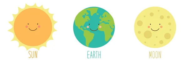 Zeichenset für Sonne, Erde und Mond — Stockvektor