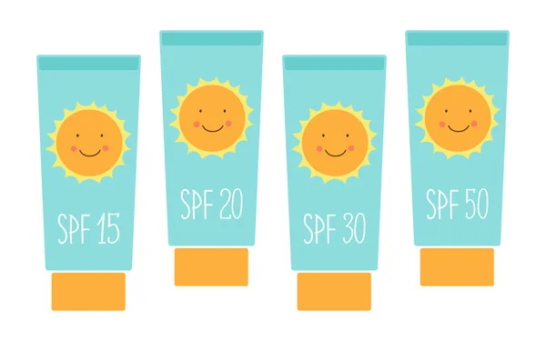 Cute tubes of sunscreen — Stock Vector