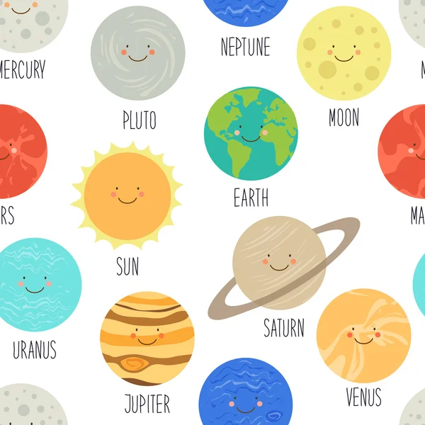 Dibujos animados personajes de planetas patrón — Vector de stock