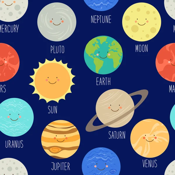 Χαρακτήρες κινουμένων σχεδίων του μοτίβου πλανήτες — Διανυσματικό Αρχείο