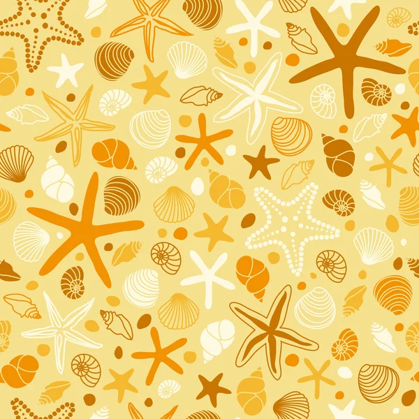 Симпатичный винтажный узор с раковинами и морскими звездами — стоковый вектор