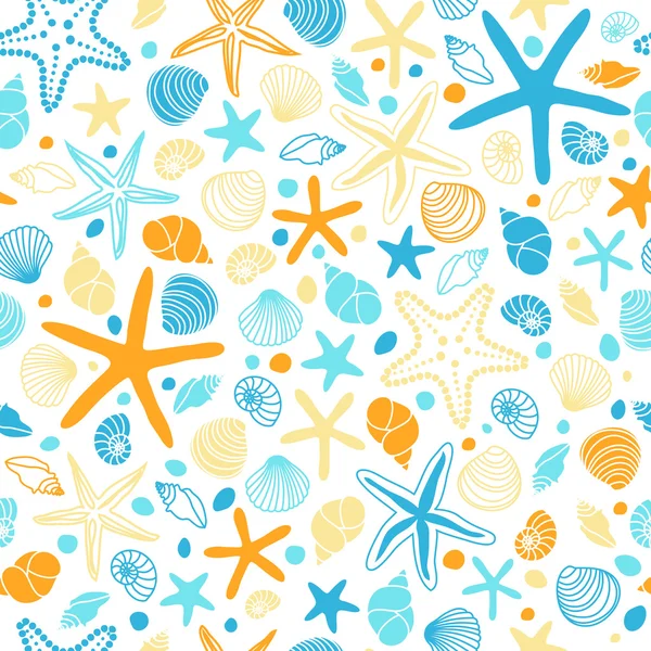 Cute vintage pattern with shells and starfishes — Stock Vector