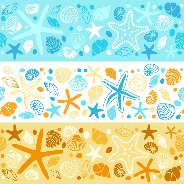 Lindo fondo de verano con conchas y estrellas de mar — Archivo Imágenes Vectoriales