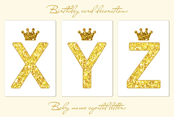 Lettres paillettes dorées avec couronnes — Image vectorielle