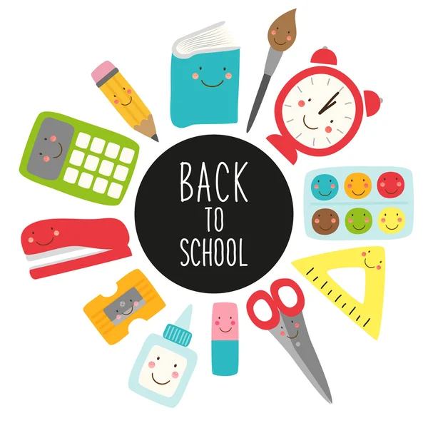 Childish Back to School supplies — Stock Vector