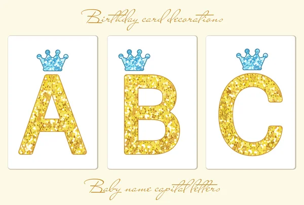 Letras de brillo dorado con coronas — Vector de stock