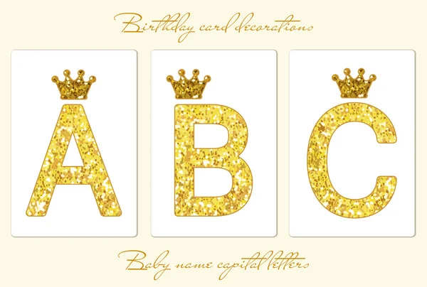 Letras de brillo dorado con coronas — Vector de stock