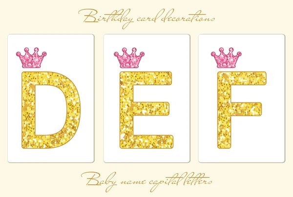 Lettres paillettes dorées avec couronnes — Image vectorielle