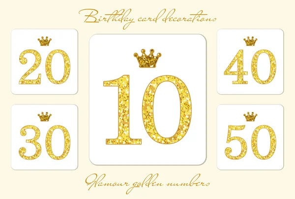 Mignon vintage numéros de paillettes dorées — Image vectorielle