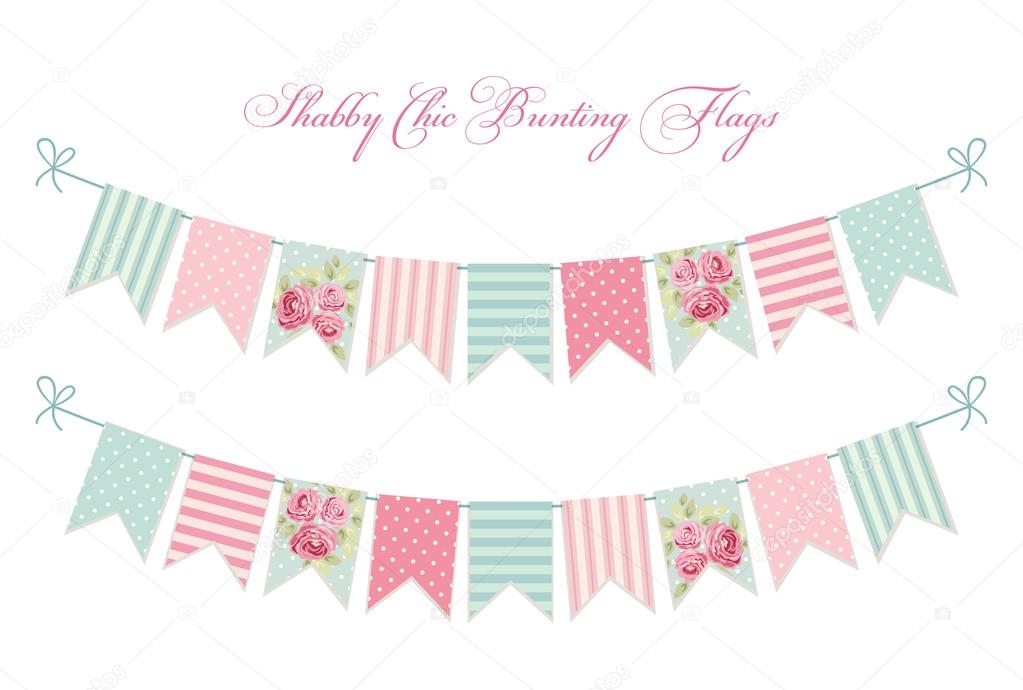 Shabby Chic Bunting 35 Flag Baby Shower Party Flag Banner Vintage Print Long 
