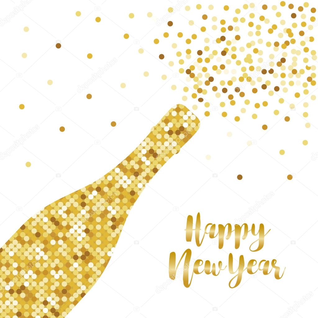 View Gold Glitter Champagne Bottle Clipart PNG
