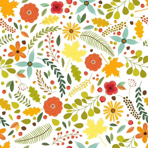 Vintage patroon met rustieke bloemen en bladeren — Stockvector