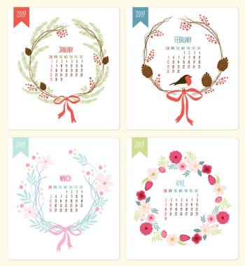 Güzel takvim sayfaları ile çiçek çelenk