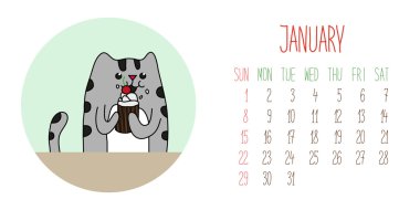 Kedi ile şirin çocukça takvim 