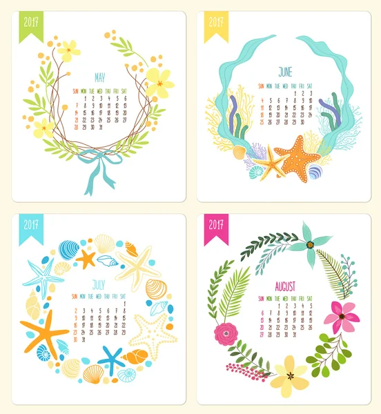 Belles pages de calendrier avec des couronnes florales — Image vectorielle