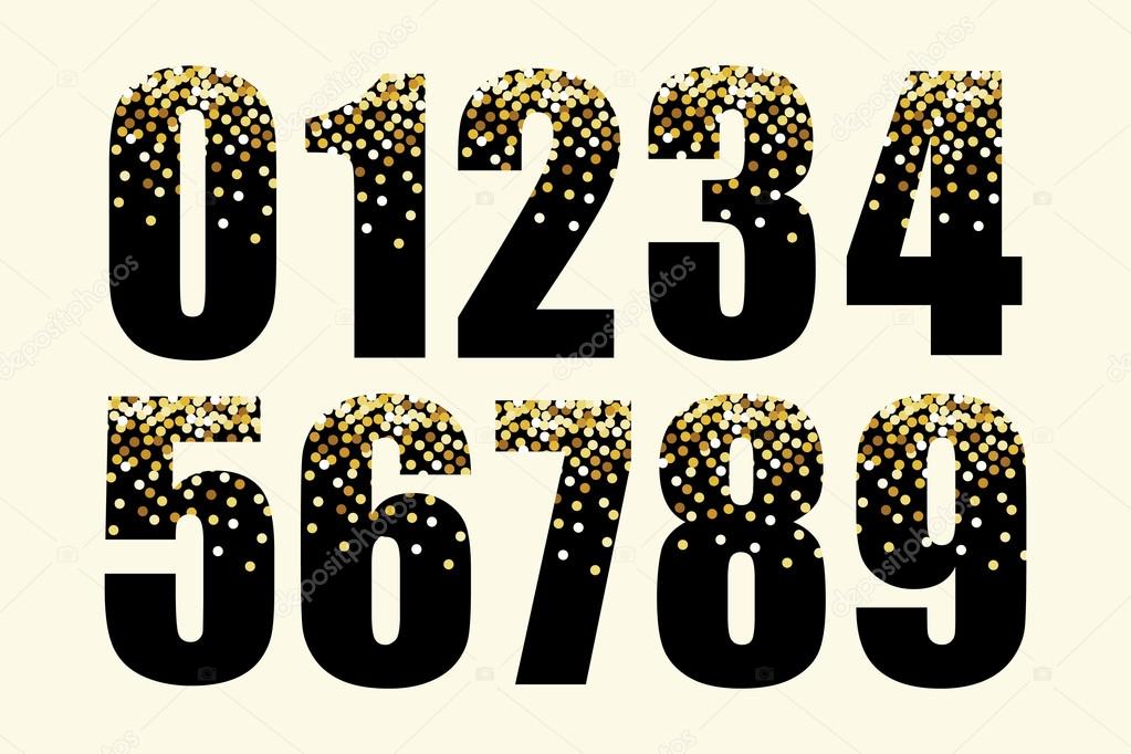 numbers with golden glitter 