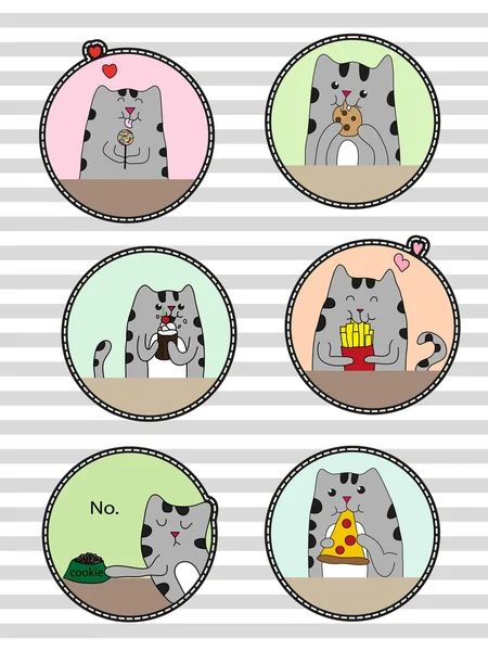 猫の漫画のキャラクターとファッション パッチのかわいいセット — ストックベクタ