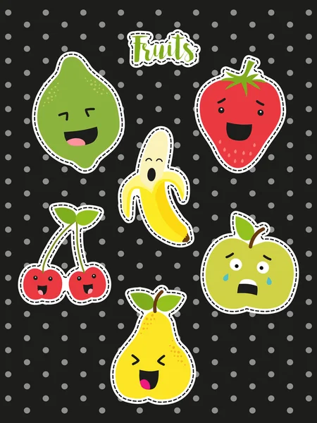 Lindo conjunto de frutas — Vector de stock