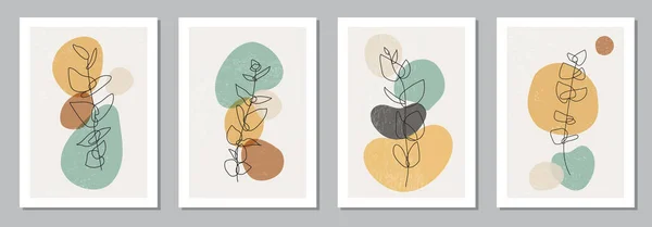 Ensemble d'affiches minimalistes avec branche botanique et feuilles collage abstrait — Image vectorielle