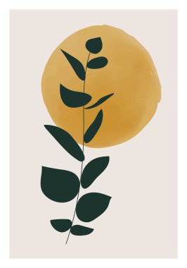 Dal yapraklı minimalist botanik posteri soyut kolaj
