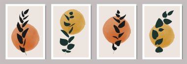 Botanik dallı ve soyut kolajlı minimalist posterler.