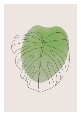 Minimalist botanik canavarı yaprak çizgisi soyut kolaj