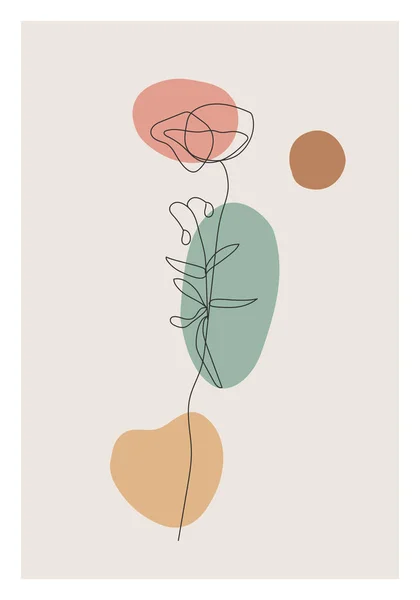 Linea botanica minimalista arte fiore astratto collage — Vettoriale Stock
