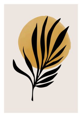 Dal yapraklı minimalist botanik posteri soyut kolaj