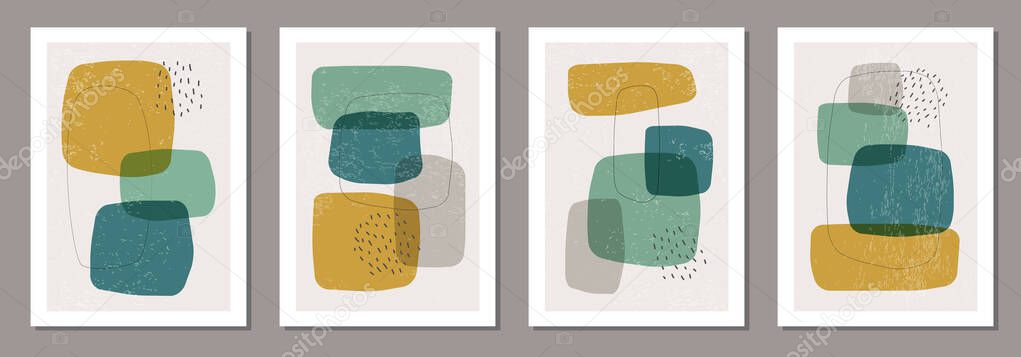 Set of minimal posters with abstract organic shapes composition