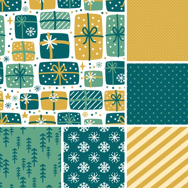 Cute Scandinavian Winter hand drawn seamless patterns set — Stock Vector