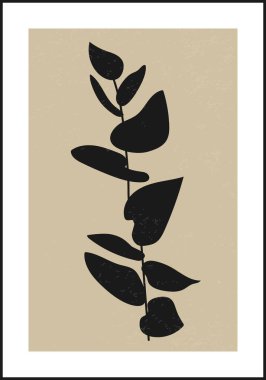 Yaprakları soyut kolajlı minimalist botanik dalı