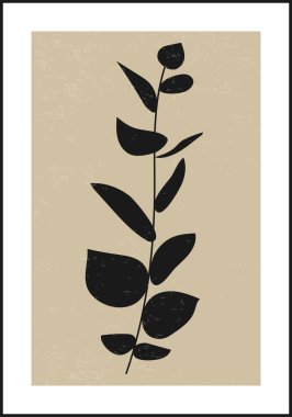 Yaprakları soyut kolajlı minimalist botanik dalı