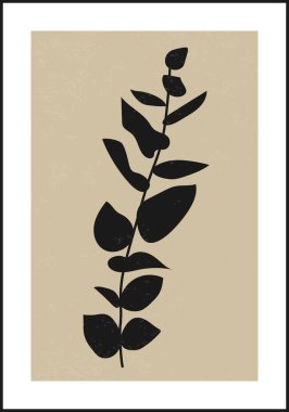 Yaprakları soyut kolajlı minimalist botanik dalı