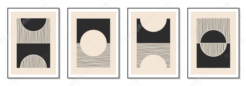 Minimal 20s geometric design poster, vector template with primitive shapes