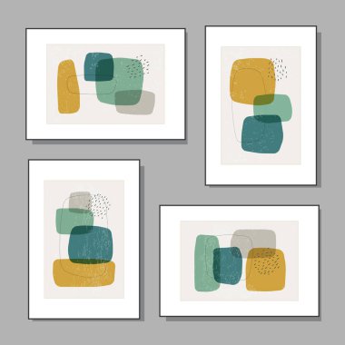 Set of minimal posters with abstract organic shapes composition clipart