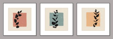 Botanik dallı ve soyut kolajlı minimalist posterler.