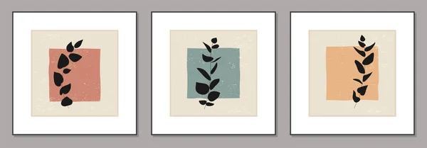Ensemble d'affiches minimalistes avec branche botanique et feuilles collage abstrait — Image vectorielle