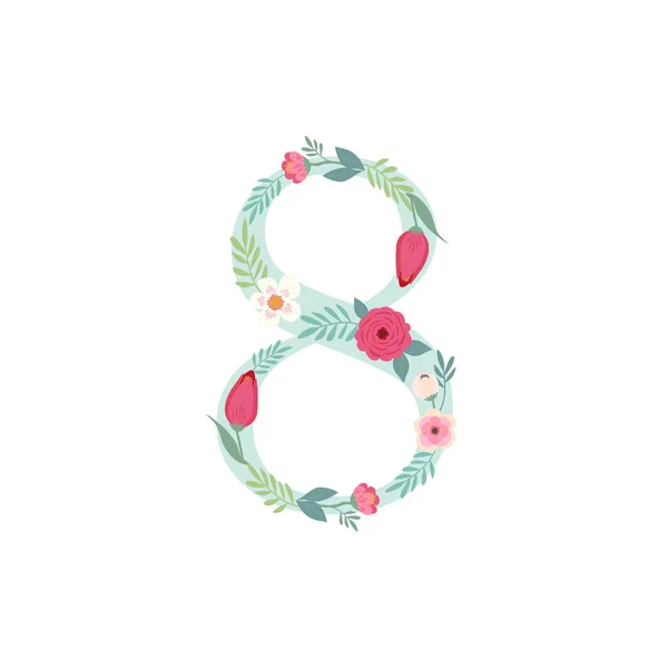 Cute vintage number eight with flowers — Stock Vector