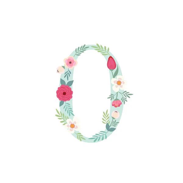 Cute vintage number zero with flowers — Stock Vector