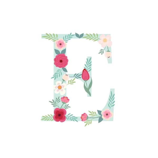 Alphabet lettre E avec fleurs — Image vectorielle