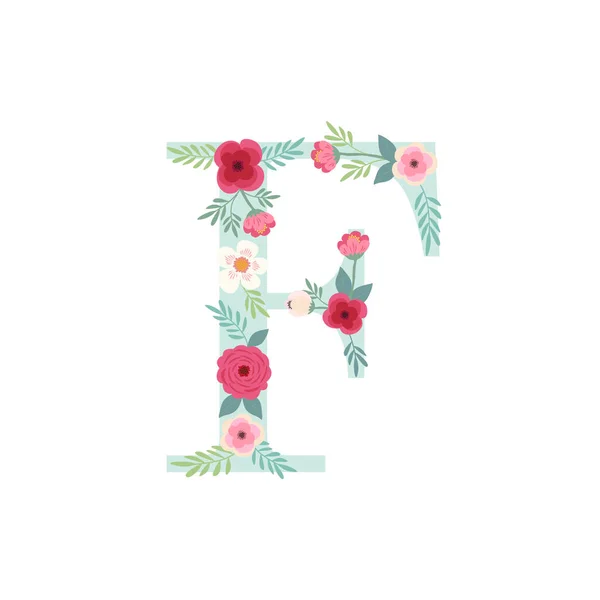 Alphabet letter F with flowers — Stock Vector