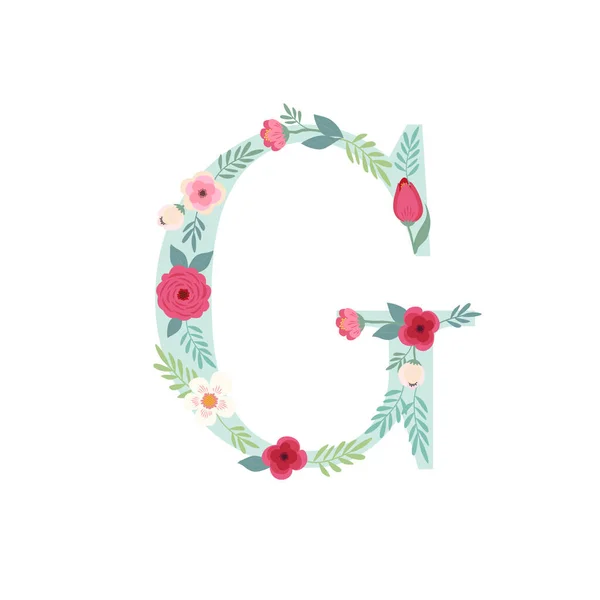 Alphabet lettre G avec des fleurs — Image vectorielle