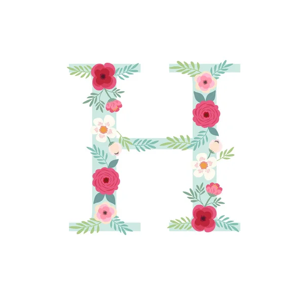 Alphabet lettre H avec des fleurs — Image vectorielle