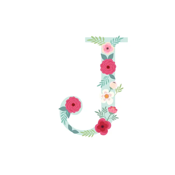 Alphabet lettre J avec des fleurs — Image vectorielle