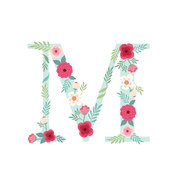 Alphabet lettre M avec des fleurs — Image vectorielle