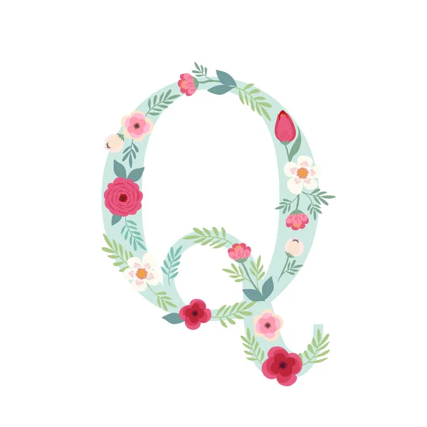 Alphabet Buchstabe Q mit Blumen — Stockvektor