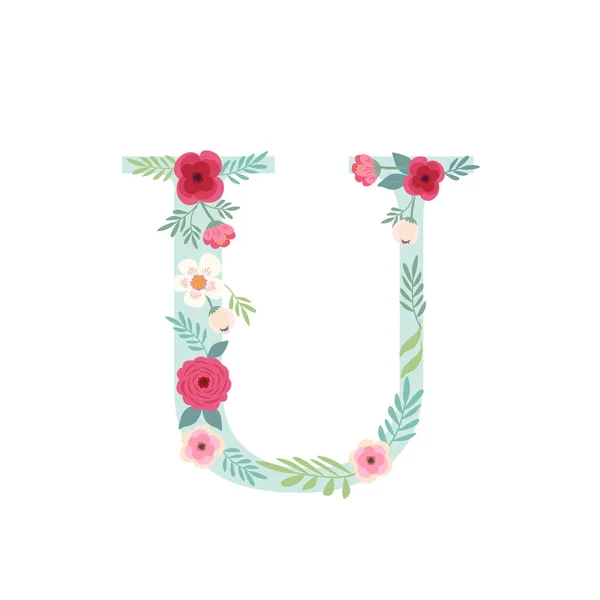 Alphabet lettre U avec des fleurs — Image vectorielle