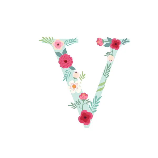 Alphabet lettre V avec des fleurs — Image vectorielle